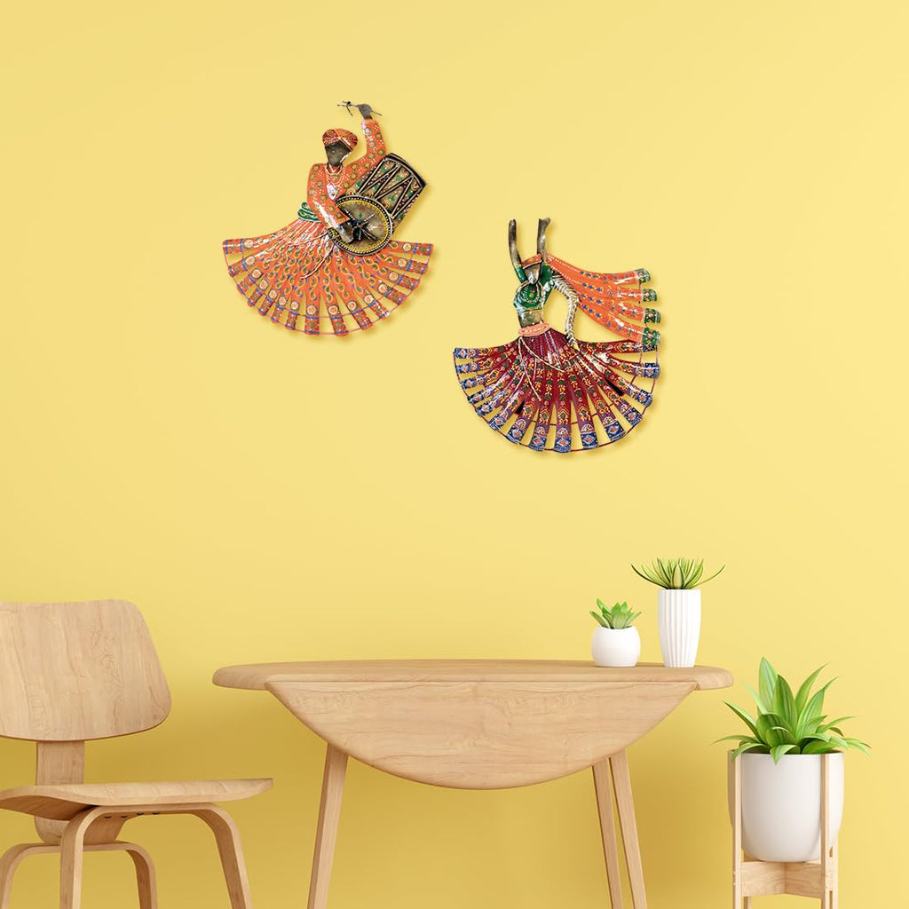 Traditional Rajasthani Dancer and Drummer Wall Art Set