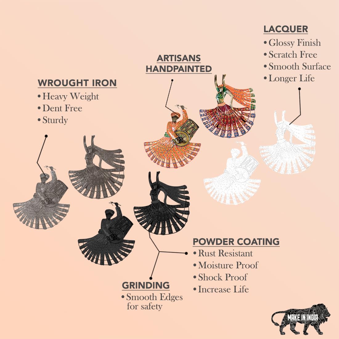 Traditional Rajasthani Dancer and Drummer Wall Art Set