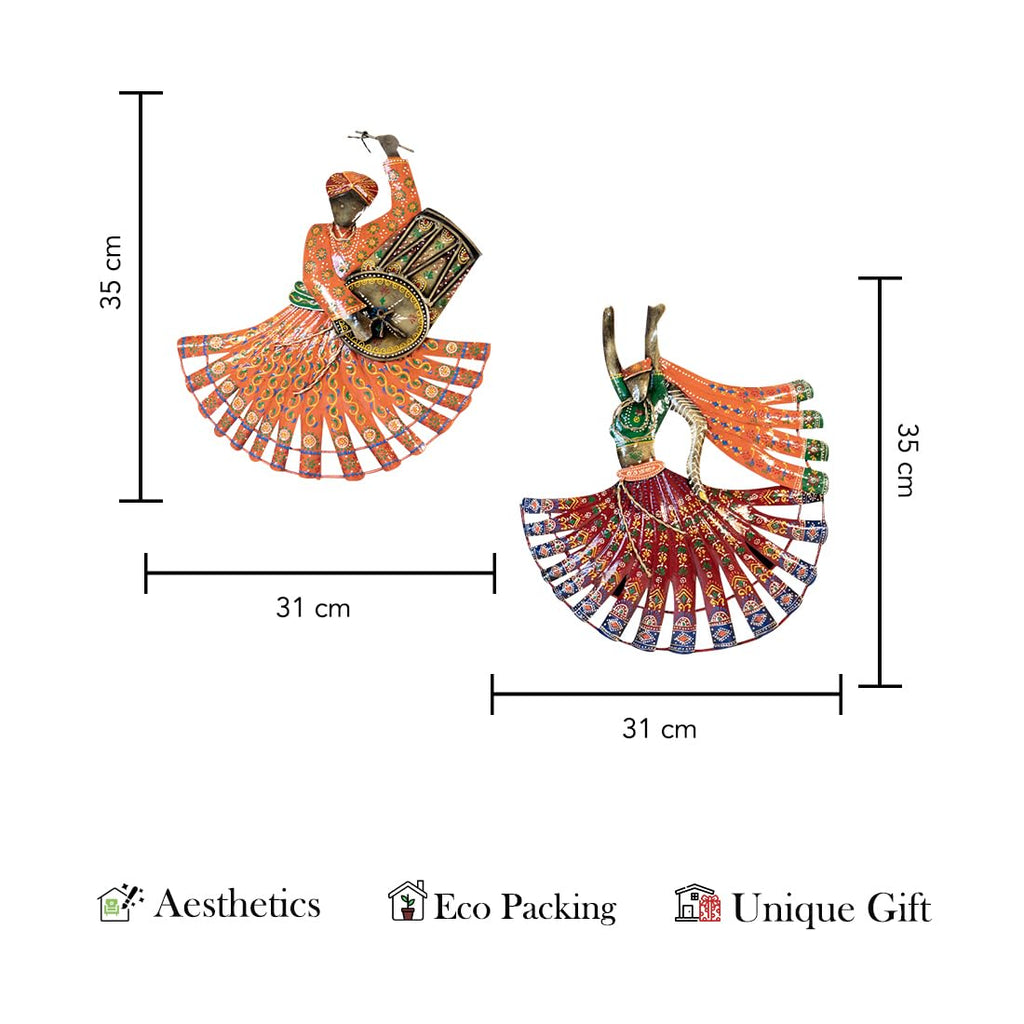 Traditional Rajasthani Dancer and Drummer Wall Art Set