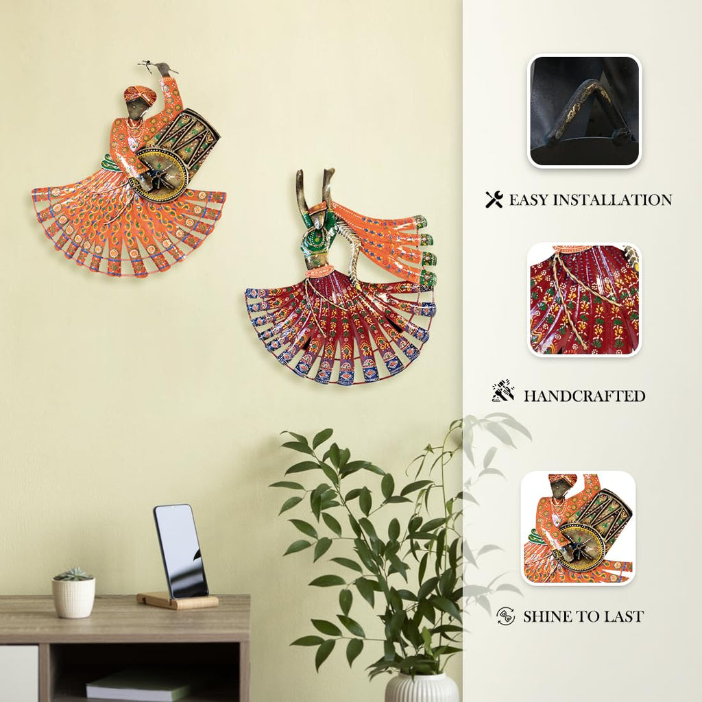 Traditional Rajasthani Dancer and Drummer Wall Art Set