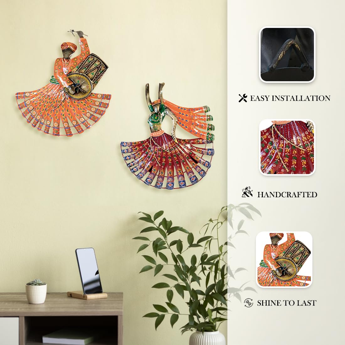 Traditional Rajasthani Dancer and Drummer Wall Art Set
