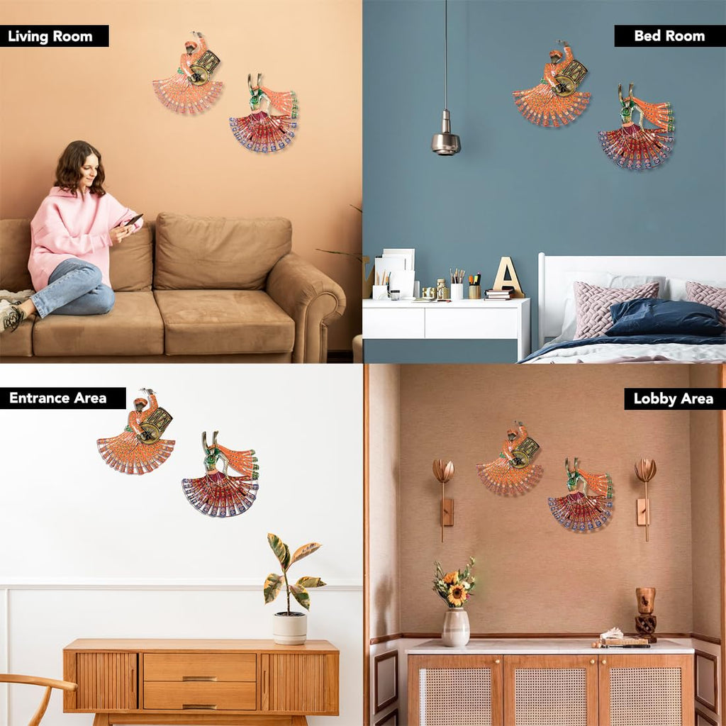 Traditional Rajasthani Dancer and Drummer Wall Art Set