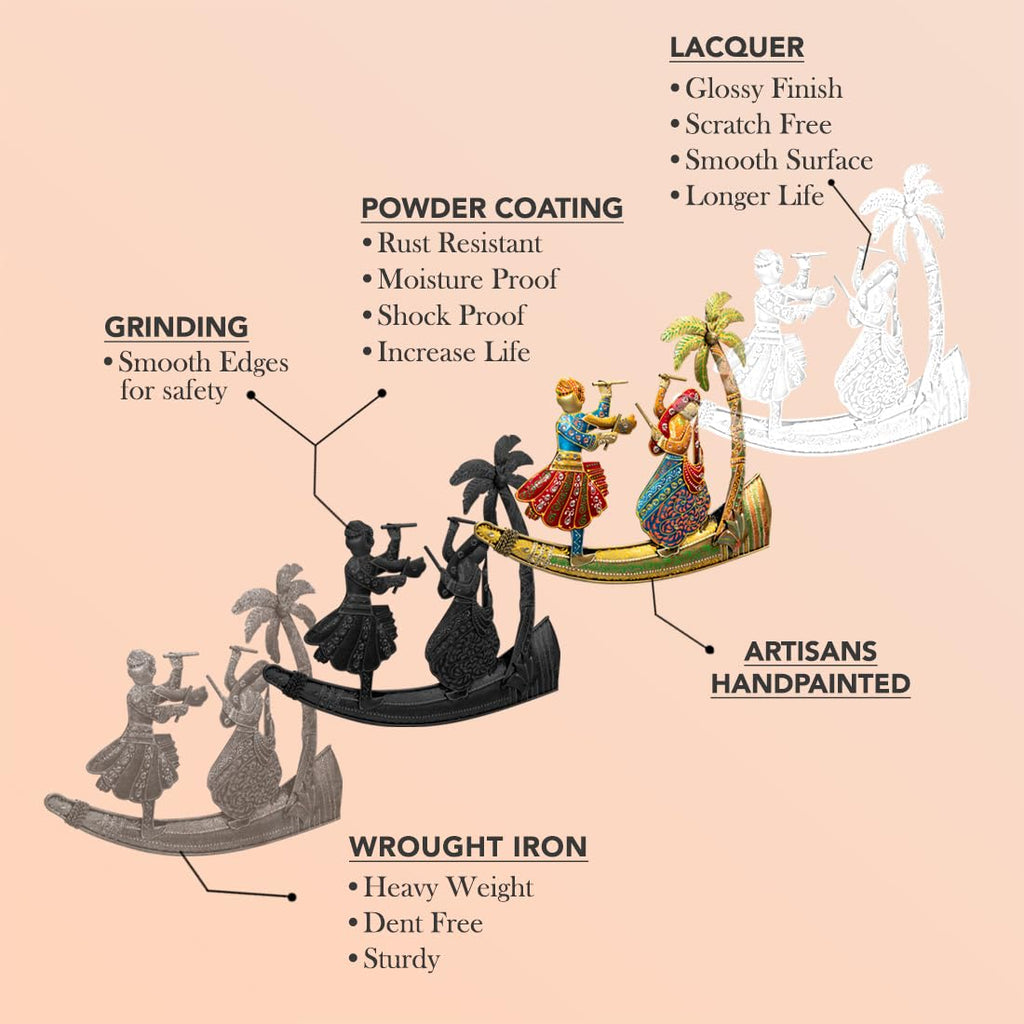 Handcrafted Metal Wall Art of Traditional Dandiya Couple Under Palm Tree (51x43 cm)