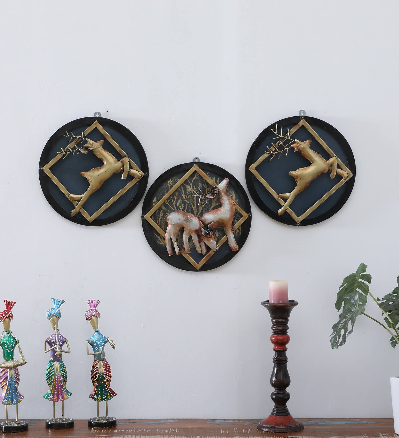 Golden Deer Metal Wall Art Panel – Set of 3