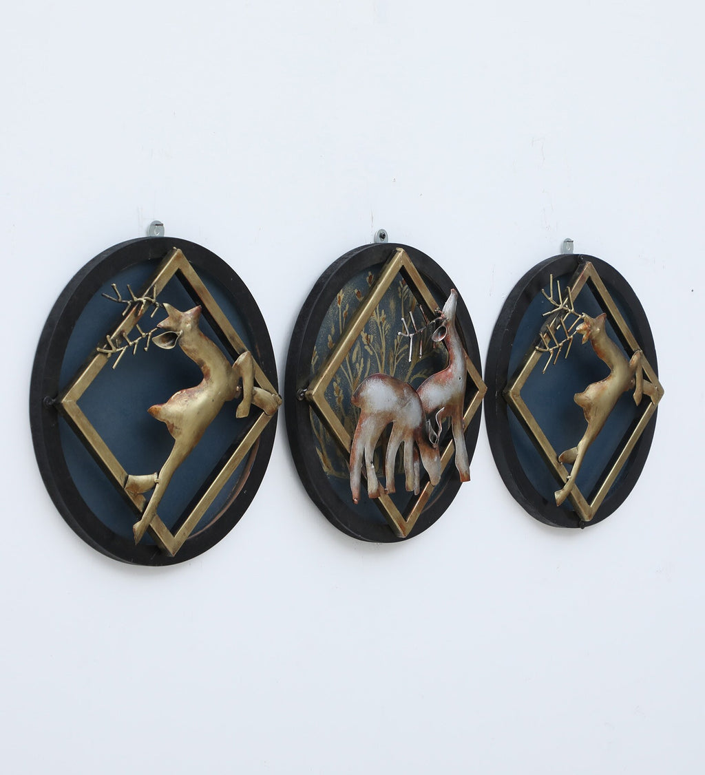 Golden Deer Metal Wall Art Panel – Set of 3