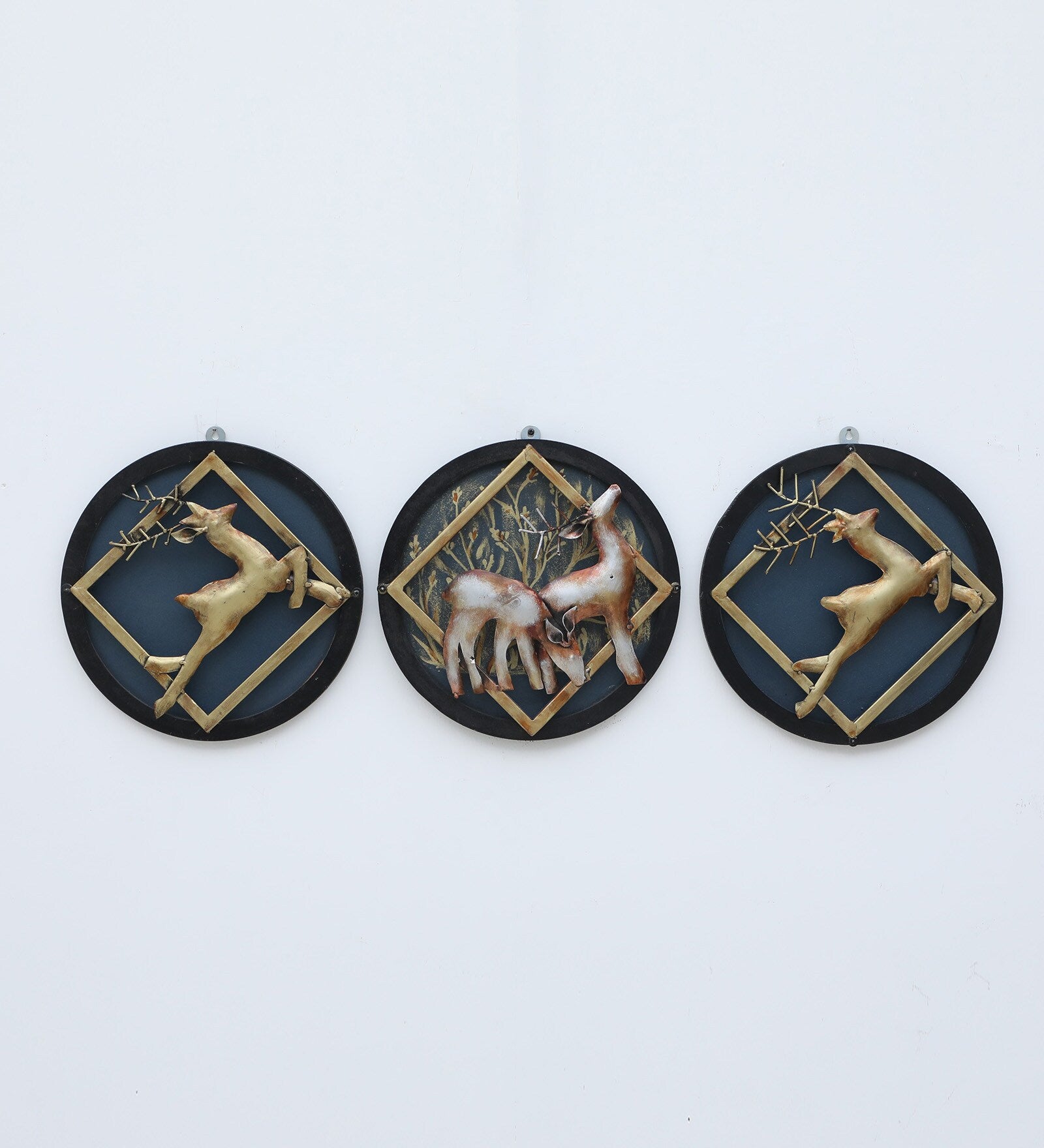 Golden Deer Metal Wall Art Panel – Set of 3
