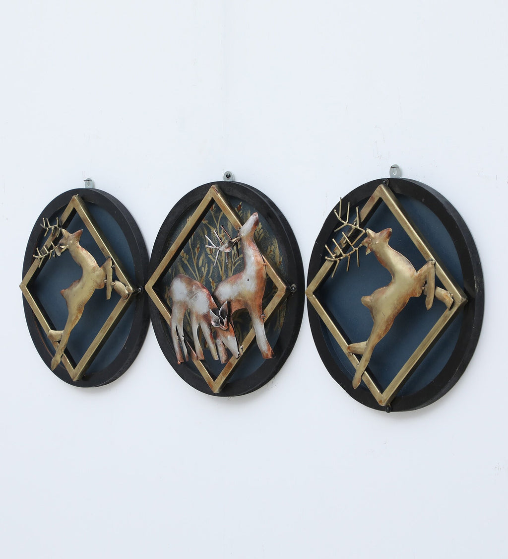 Golden Deer Metal Wall Art Panel – Set of 3