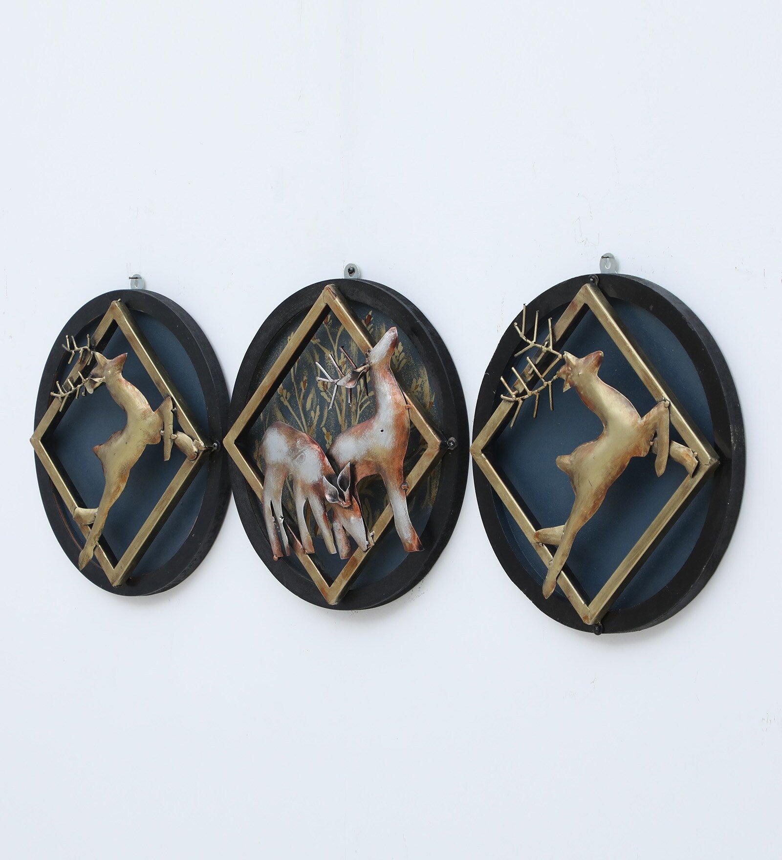 Golden Deer Metal Wall Art Panel – Set of 3