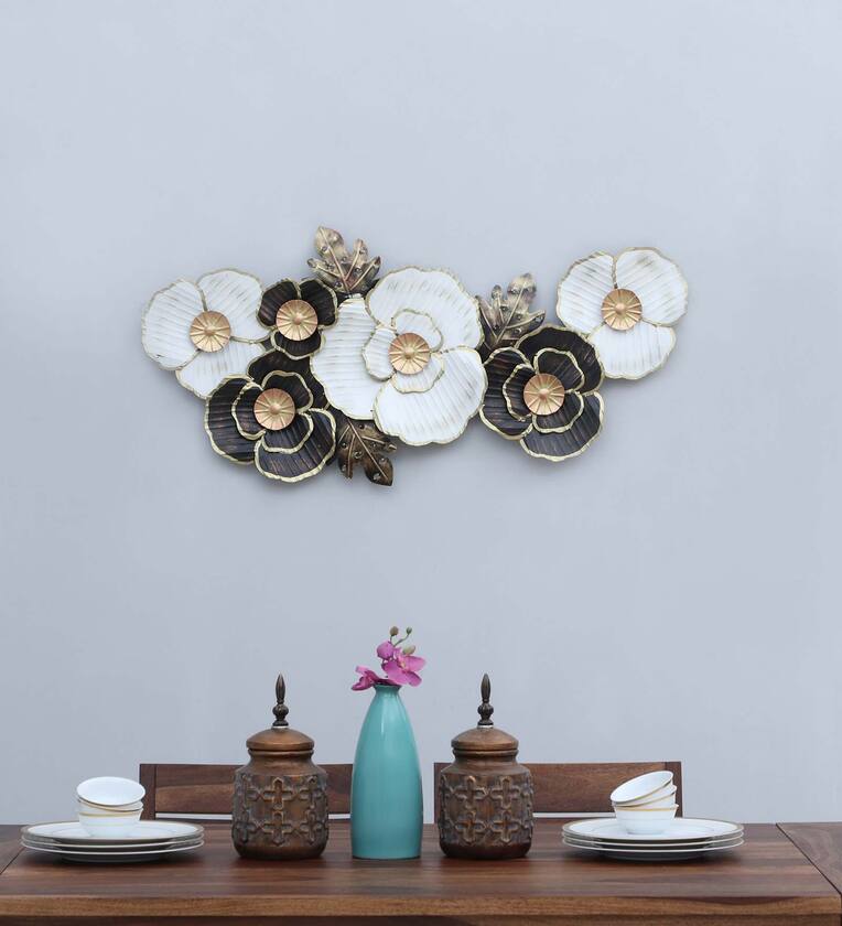 Elegant Monochrome Floral Metal Wall Art Black and white